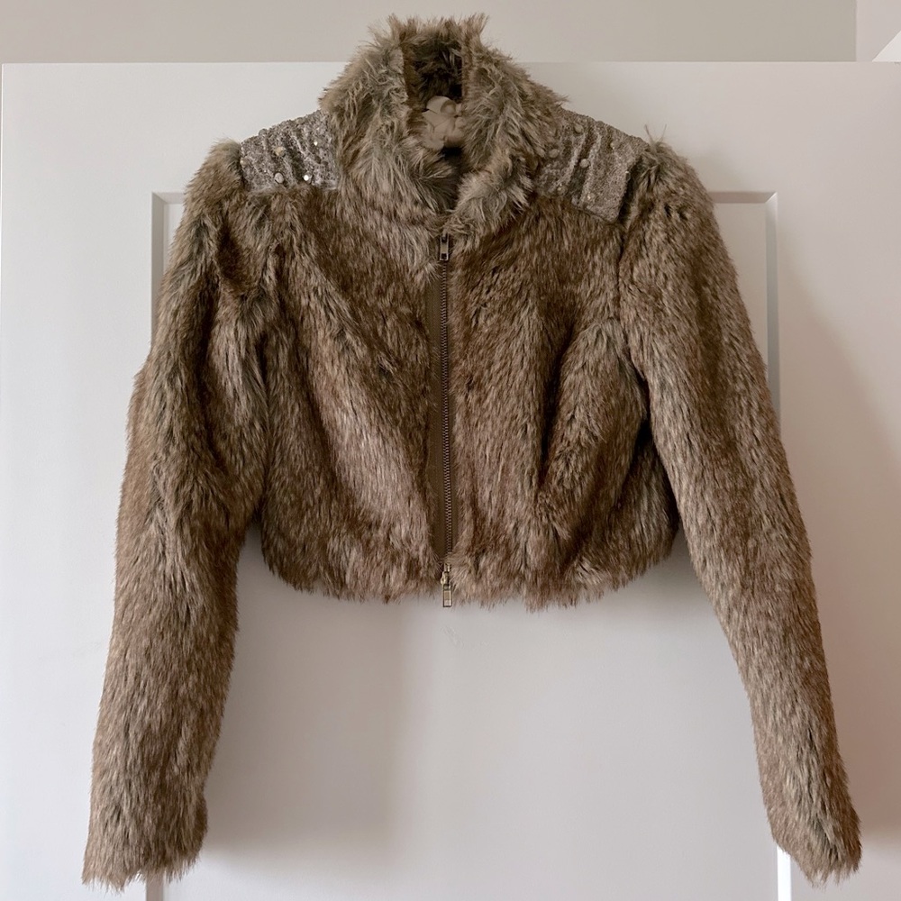 Faux Fur Cropped Brown Jacket